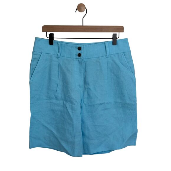Talbots Pleated Linen Shorts Blue Size 8 - Picture 2 of 6
